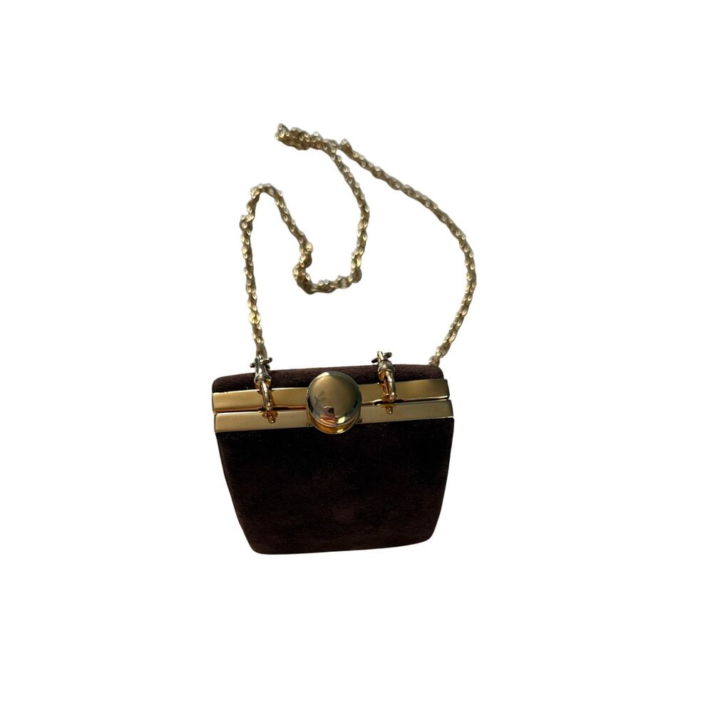Inge Christopher Purse Clutch Crossbody Bag Small Faux Suede Gold Chain
